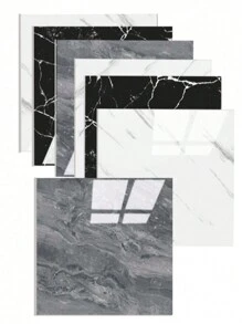 8 ورقات 0.72 متر مربع بنمط زهري رمادي/أبيض/أسود، ملصقات بلاط رخامي لامع، مقاوم للماء والرطوبة، ورق حائط ذاتي اللصق ثلاثي الأبعاد لديكور الحمام والمطبخ، ديكور الخريف، اكسسوارات الحمام