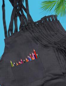 12 Pack Kids Aprons Bulk With 2 Pockets Adjustable Chef Art Apron Kids Painting Aprons For Cooking Baking Crafting Grilling For Boys Girls Age 6-13 Years - 黑色L碼 - 查看 7