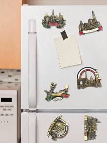 1pc Antique Bronze World Travel Landmark Magnetic Refrigerator Sticker, Magnetic Fridge Sticker With Landmark Building, Creative Architecture Logo Magnet - Multicolor - View 2