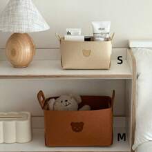 Bear Shaped Felt Desktop Storage Basket, Foldable Organizer Bin For Snacks, Toys, Cosmetics