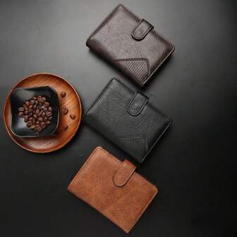 1 件男士钱包，黑色、咖啡色、棕色、长款钱包，适合智能手机，多卡槽，商务真皮双折钱包，复古欧美风格，大容量，纤薄，三折，软皮，PU 皮革，拉链和按扣设计，大容量多卡槽，商务休闲风格，生日礼物，毕业礼物，父亲节礼物