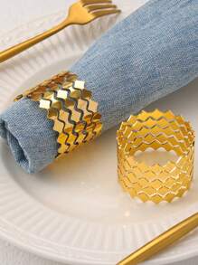 Wave Shaped Napkin Ring, Creative Geometric Mouth Cloth Scarf Buckle, Stainless Steel Hollow Napkin Ring -4cm/1.58in, Family Gatherings, Dinner Parties, Seasonal Gourmet Table Decorations, Valentine's Day And Holiday Parties -4 Gold And Silver -4cm