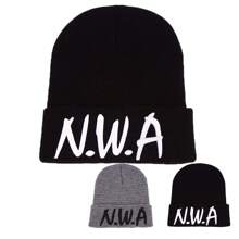 1 chiếc mũ len dệt kim thêu NWA dành cho nam, mũ thường ngày cho thời tiết lạnh ngoài trời, chống gió và ấm áp khi đi du lịch vào mùa thu/đông - Nhiều màu - Xem 3