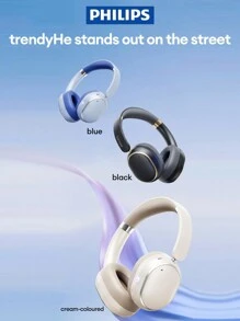 PHILIPS Casque Bluetooth à réduction de bruit active PHILIPS TAH6519, longue autonomie de la batterie, grande unité de commande, son surround, audio haute résolution, appel intelligent IA, faible latence pour le jeu, les sports, les affaires, la mode, pliable, casque sans fil supra-auriculaire