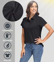 KEFITEVD Women's Polo Shirts UPF 50+ Sun Protection 4 Buttons Casual Work Quick Dry Short Sleeve Collared Golf Shirt - màu đen - Xem 4