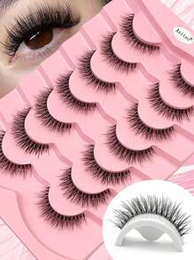 7对Asiteo蓬松假睫毛,自然轻盈,透明睫毛梗,透气仿貂毛,浓密柔软卷翘,适合初学者 - 自然纖長款 - 查看 5