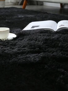 升级版 D35 高回弹泡沫黑色毛绒矩形地毯，适合客厅家居装饰 - 黑色 - 查看 5