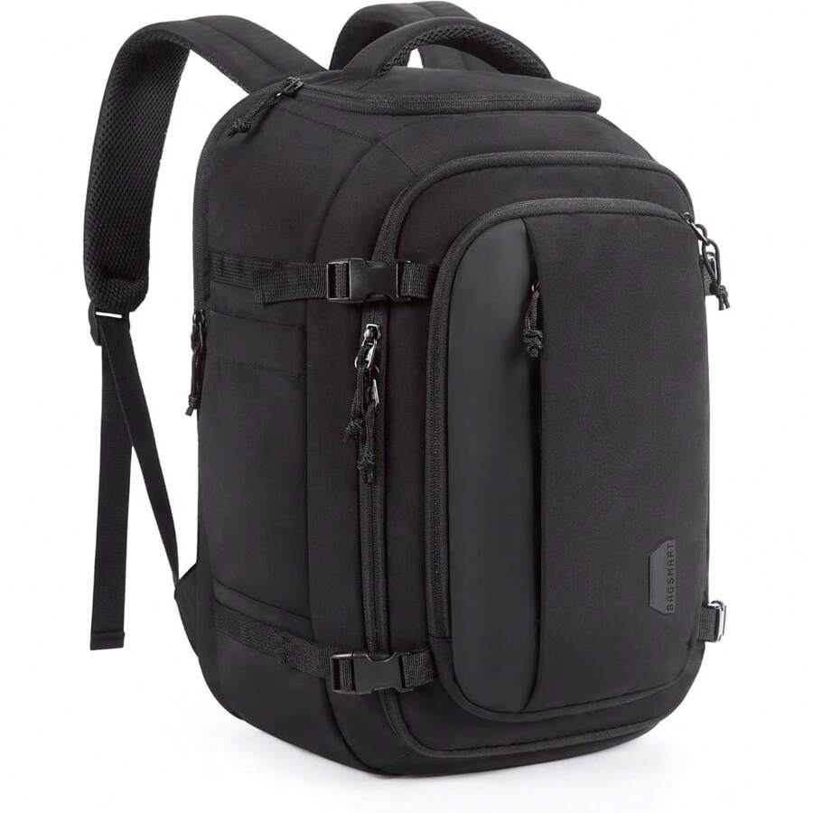 BAGSMART Travel Backpack Carry On Flight Approved, 30L Lightweight Backpack Fits 17.3 Inch Laptop For Men Women, Water Resistant Personal Item Travel Bag With USB Charging Port, Black - 黑色 - 查看 1