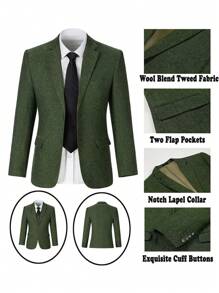 Tween Boys Suits Tweed 3-Pieces Suit Set Toddler Tuxedos Dresswear Ring Bearer Outfit Wedding Blazer Vest Pants Formal Suits For Kids Dark Green Size 6-14Y - Dark Green - View 5