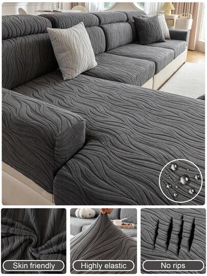 1件柳条条纹弹力沙发套 - 柔软可水洗绒面面料，几何图案设计，弹性贴合，适合家居和房车装饰，防宠物和污渍，适用于L型沙发以及1、2、3、4座沙发