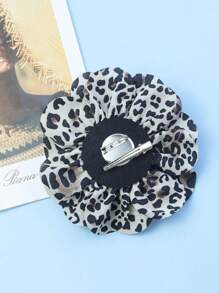 15cm Exaggerated Vintage Leopard Print Luxurious Fabric Multi-Layered Rose Camellia Flower Brooch For Women, High-End
