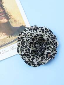 15cm Exaggerated Vintage Leopard Print Luxurious Fabric Multi-Layered Rose Camellia Flower Brooch For Women, High-End