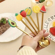 3pcs-Cute Cartoon Fruit Fork Set, Stainless Steel, Multiple Colors, Perfect For Desserts And Cakes, Kitchen And Cutlery,School Supplies