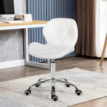 Modern Labm Wool Swivel Office Chair, Height Adjustable Padded Armless Desk Chair With Wheels For Home Office - White - View 1
