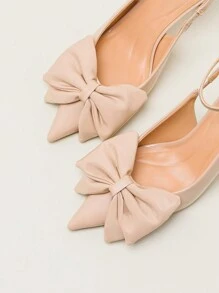 New Stylish Pointed Toe Pink Heels, Elegant Ankle Strap Bowknot Pumps, Slim High Heels For Commuting And Wedding - Baby Pink - View 6