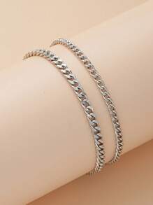 2 Pcs/Set Summer Boho Style Double-Layer Gold Color Anklet, Simple Fashion Decorative Vintage Anklet Suitable For Women Casual Wear