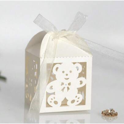 25个/套 可爱镂空小熊糖果盒，带丝带，巧克力包装盒，适用于洗礼、生日、性别揭晓派对、婴儿派对装饰
