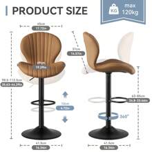 Nalupatio Bar Stools Set Of 2 |Breakfast Bar Stools •Backrest Kitchen Barstools •Bar Chair Fabrics •Modern Adjustable Swivel Gas Lift - Brown - View 2