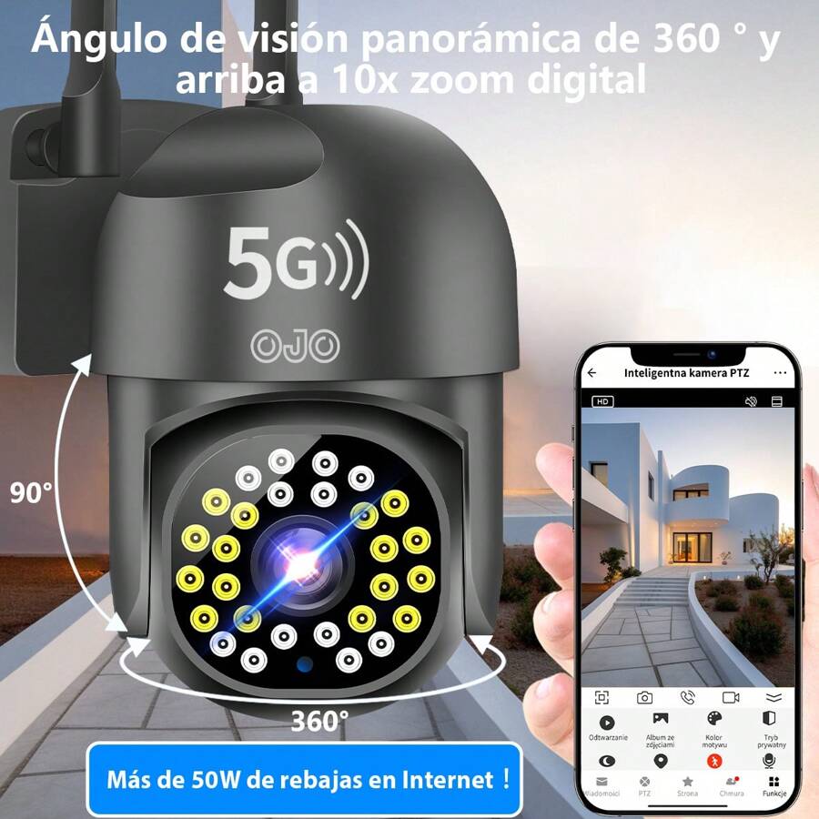 OJO® 5G HD 1080P 2 Megapixel, 28 Lights Full Color Night Vision Smart Security Camera, US Regulation Black