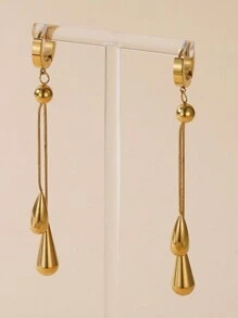 1 Set Stainless Steel 18K Plated Smooth Water Drop Pendant Jewelry Set, Fashion & Versatile, Suitable For Party, Date, Work, Holidays