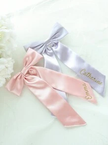 1pc Custom Name Hair Bow Barrette Personalized Gold Monogram Delicate Hair Bow Classic Hair Bow Satin Bow Hair Tie Brigitte Hair Bow Fit For Sleek Chic Ponytail Low Bun Gift For Her Wedding Gift, Wedding Hair Accessories, Spring Summer Bright Colors - Multicolor - View 4