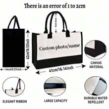 1PC Customized Picture & Text Canvas Bag, Reusable Fashion Shoulder Bag, Unisex Simple Handbag, Crossbody Bag, Perfect For Beach, Wedding And Travel, Gift For Him Or Her, Memorial Gift, Ideal Bridal Party Gift And Holiday Gift,Boho Vibes