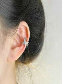 1 pièce de jonc d'oreille minimaliste non percé micro-serti d'or, d'argent en forme d'étoile, boucles d'oreilles à clips en cuivre exquises pour femmes