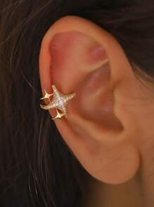 1 pièce de jonc d'oreille minimaliste non percé micro-serti d'or, d'argent en forme d'étoile, boucles d'oreilles à clips en cuivre exquises pour femmes