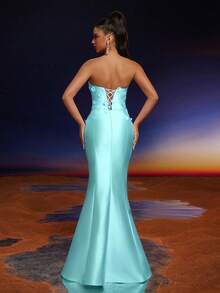 Anymoon 3D Hand Floral Ruffle Trim Mermaid Bridesmaid Dress - Mint Green - View 2