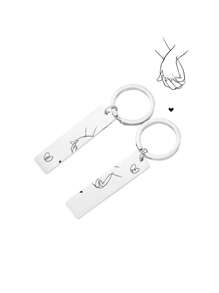 1pair Of Customizable Stainless Steel Metal Bar Keychains, Laser Engraving Materials, Choice Of Couple Patterns, Custom Text Keychain Bag Pendants.