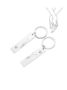 1pair Of Customizable Stainless Steel Metal Bar Keychains, Laser Engraving Materials, Choice Of Couple Patterns, Custom Text Keychain Bag Pendants.