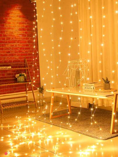 1 String 3*2m/3*3m LED Copper Wire Curtain Fairy Lights, USB Powered, Suitable For Bedroom Window Decor, Wedding Party Decor, Garden Decor, Living Room Window Decor, Room Wall Decor