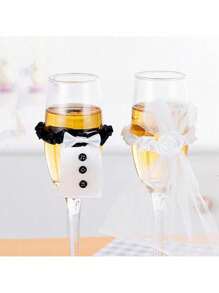 2 件/对 婚礼装饰 结婚新娘新郎酒杯香槟杯杯子派对新年饰品礼物 - 彩色 - 查看 6