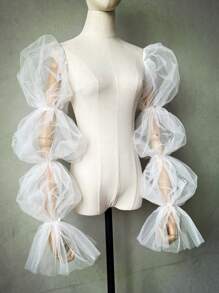 1 chiếc tay áo lưới màu đen có 2 dây thun 4 lớp dành cho cô dâu - màu đen - Xem 4