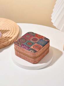 1pc Mini Retro Jewelry Box Earrings, Rings, Necklaces, Travel Storage Box, Jewelry Earrings, Elegant Style Printed Jewelry Box, Multi Functional Jewelry Storage Box, Zipper Convenient Jewelry Bag, Exquisite Cosmetics And Lipstick Storage Bag, Mother's Day Gift, Girls' Gift, Handbag Storage, New Cork Pattern Multi Compartment Large Capacity Jewelry Box, Luxury PU Leather Jewelry Box, Mini Flip Storage Women's Jewelry Gift, Mother's Storage Box