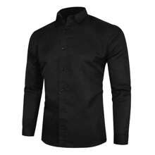Camisa Hombre Corte Pegado Strech Casual Vestir Combinada - Negro - Ver 1