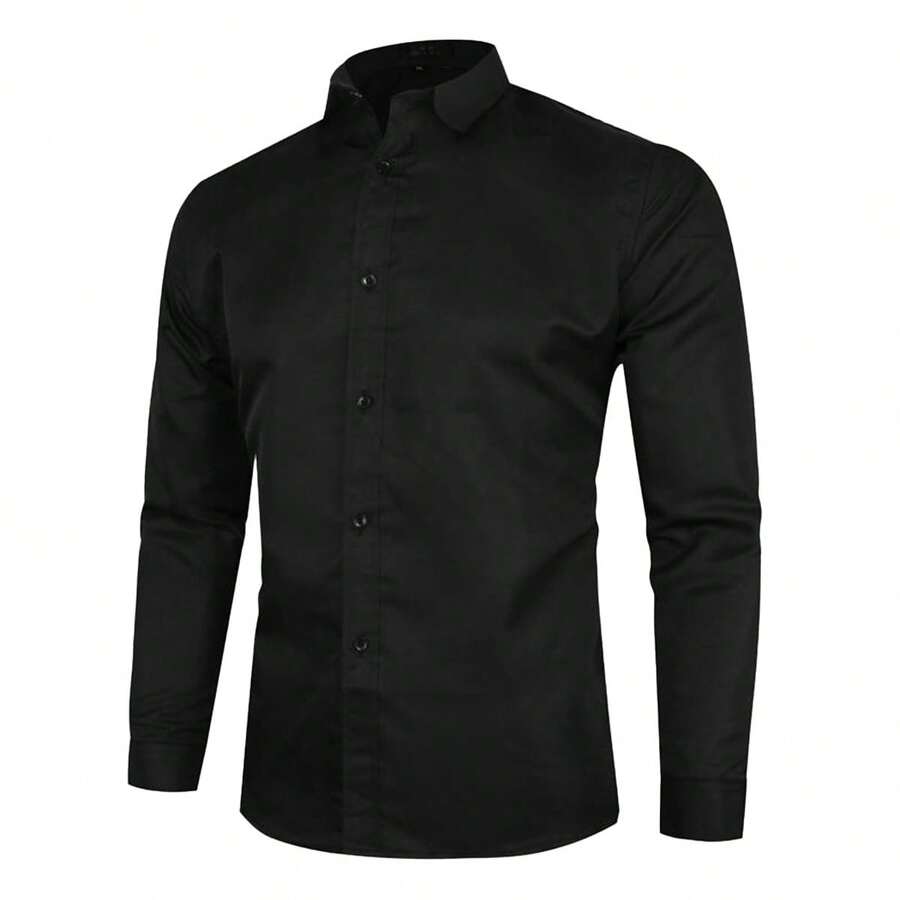 Camisa Hombre Corte Pegado Strech Casual Vestir Combinada - Negro - Ver 1