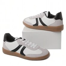 Women's Red Black Leopard Beige Gold Retro German Trainers – Lace-Up Low-Top Casual Sneakers [Size Up Half Size] - 黑色 - 查看 4