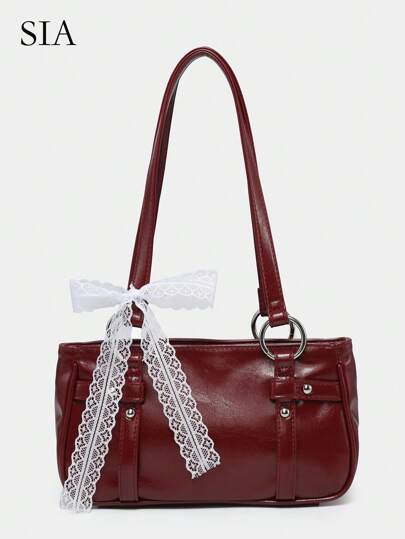 1 件女士蕾丝蝴蝶结芭蕾舞风格开放式腋下复古 Y2K 单肩法棍包，适合外出和约会