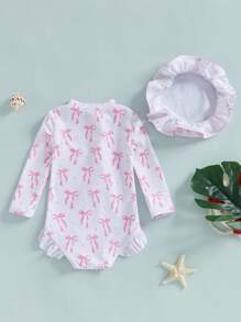 Baby Girl Long Sleeve Solid Bathing Suit Toddler Girl One Piece Ruffles Swimsuit Infant Girl Ruffle Rash Guard - White - View 5