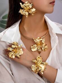 欧美风格花卉项链、花卉手链、花卉袖口手镯和花卉吊坠耳环、花卉戒指，女士，随机花卉设计 - 大花 - 查看 12