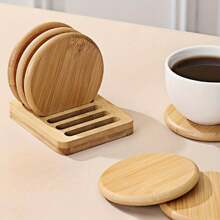 6Pcs Set Of High-Quality Wooden Coasters - Minimalist Creative Round Coasters For Heat Insulation, Perfect For Home Decoration, Protect Cups And Tea Sets, Perfect For Christmas And Halloween Costumes - Yellow - View 5