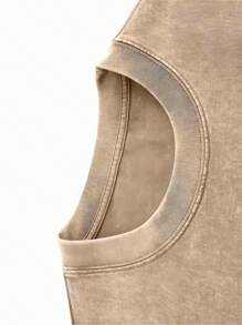 1 Piece, 230g Washed, Dream Printed T-Shirt, High-Quality Wax Printed Cotton Retro Fashion Brand T-Shirt, Suitable For Summer T-Shirt With A Certain Thickness, Holiday Gift - 卡其色 - 查看 4