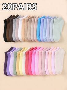 1/10/20Pairs Women's Soild Random Color Summer Low Cut Socks, Thin Low Vamp Ankle Socks