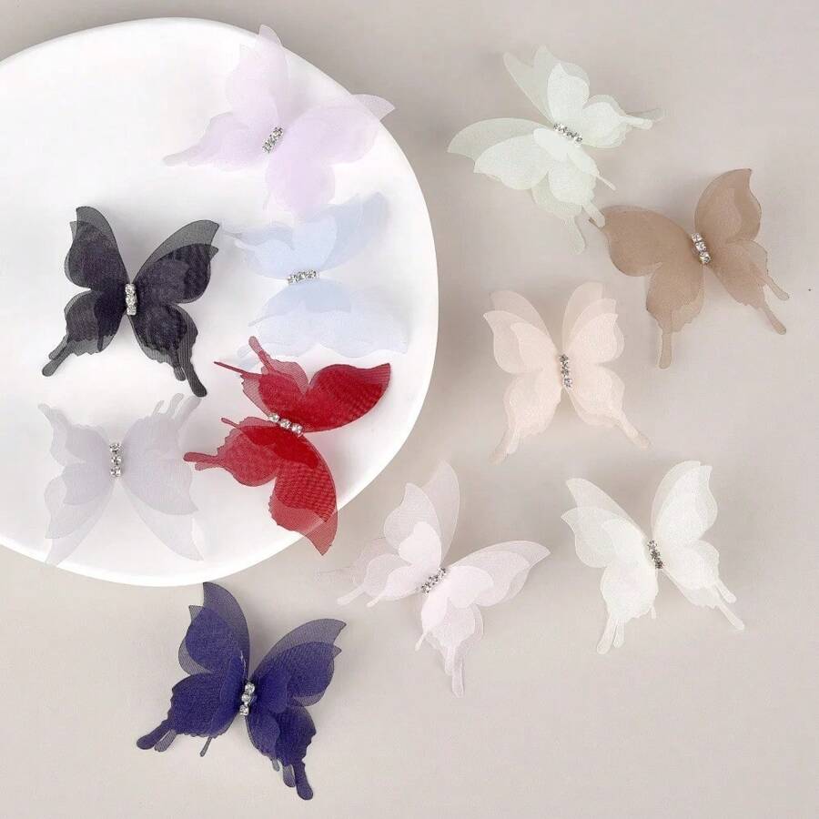 20 de bucăți de țesătură din organza de culoare degradată, aplicații de fluturi, 3D, 5 cm, fluture din șifon, visător, translucid, decorare artizanală pentru cusut - Multicolor - Vizualizare 1