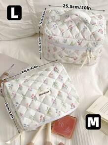 1Pc/Set Delicate Fresh Ditsy Floral Quilted Makeup Bag, Vintage Toiletry Pouch With Handle, Multi-Functional Travel Makeup Bag Handheld, Portable Toiletries Bag Set With Zipper, Large Capacity Cosmetic Storage Bag Suitable For Cosmetics, Lipstick, Jewelry, Tissues, Sanitary Napkins, Gift For New Semester, Winter/Early Spring, Anniversary, Valentine's Day, Vacation, Daily Use, Holiday, Mother's Day Gift, New Style In 2025 (Random Cutting).