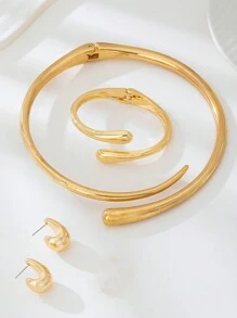 5pcs/Set Elegant High-End Geometric Alloy Bracelet, Ring, Necklace, Earrings Jewelry Set For Women, Ideal Gift For Girlfriend On Valentine's Day, Parties, Galas And Dates