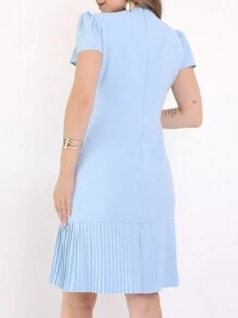 Women's Short Polished Dress With Dune Fabric Sleeves - 淺藍色 - 查看 3