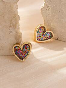3 Pairs Romantic Valentine's Day Fashion Elegant Charming Cute & Delicate Metal Earrings, Stylish Leopard Print & Pink Heart Stud Earrings, Versatile For Commuting & Daily Wear, New Arrival Valentines - Colorful Leopard Pink 3-pair Set - View 3