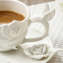 1 件优雅欧式手工 3D 白色和黑色玫瑰陶瓷咖啡杯碟套装 - 彩色 - 查看 3